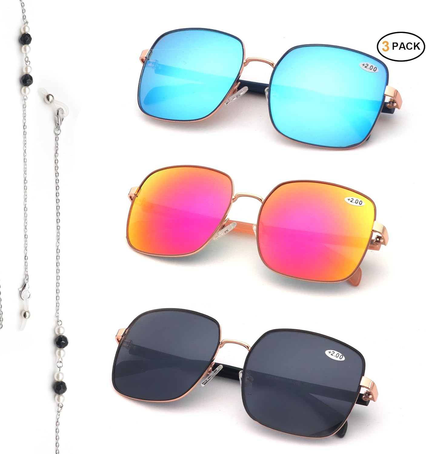 Paquete de 3 lentes de sol unisex de estilo clásico para lectura al aire libre para hombres y mujeres, marco de metal, no bifocales