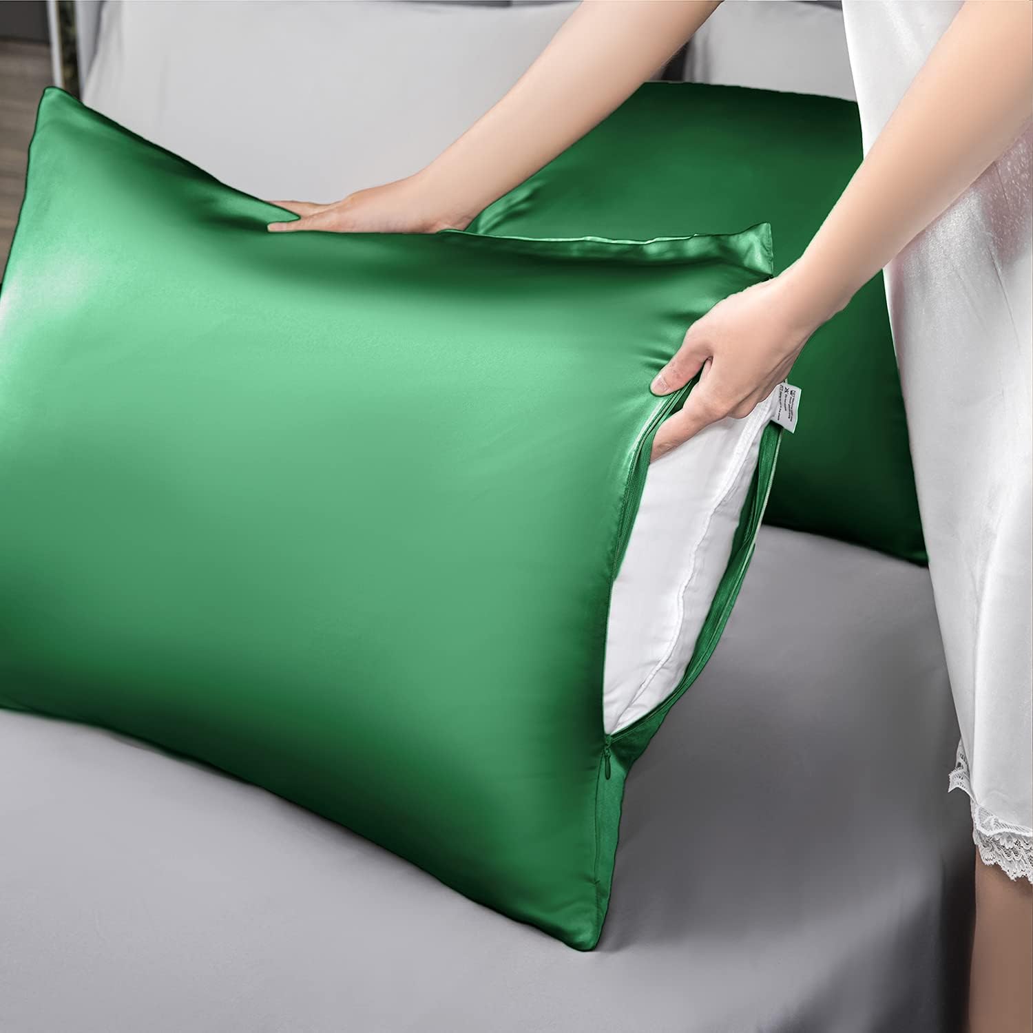 Funda de almohada de seda de morera para cabello y piel, tamaño King, refrescante, con cremallera oculta, a prueba de alérgenos, de doble lado,