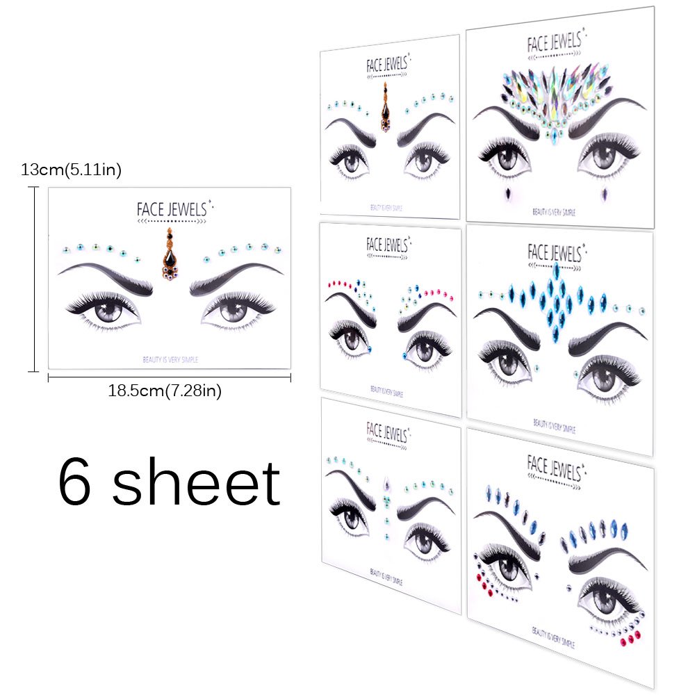 Lady Up Face Gems Stick on Rhinestones Sirena Bindi Cristales Joyas Glitter Ojos Cara Tatuajes Temporales Pegatinas para Halloween Festival Carnaval