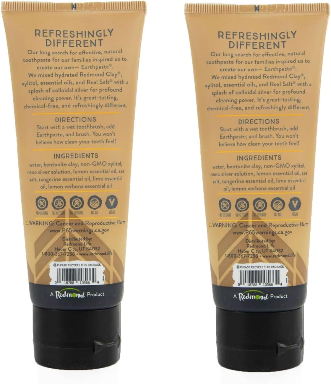 Redmond Earthpaste – Pasta dental natural sin flúor, tubo de 4 onzas (paquete de 2, Lemon Twist)