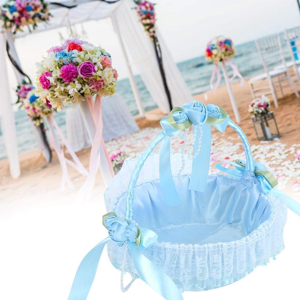 Elegante cesta de flores de encaje, hermosa cesta de flores ligera y vibrante, para ceremonia, boda, compromiso (azul)
