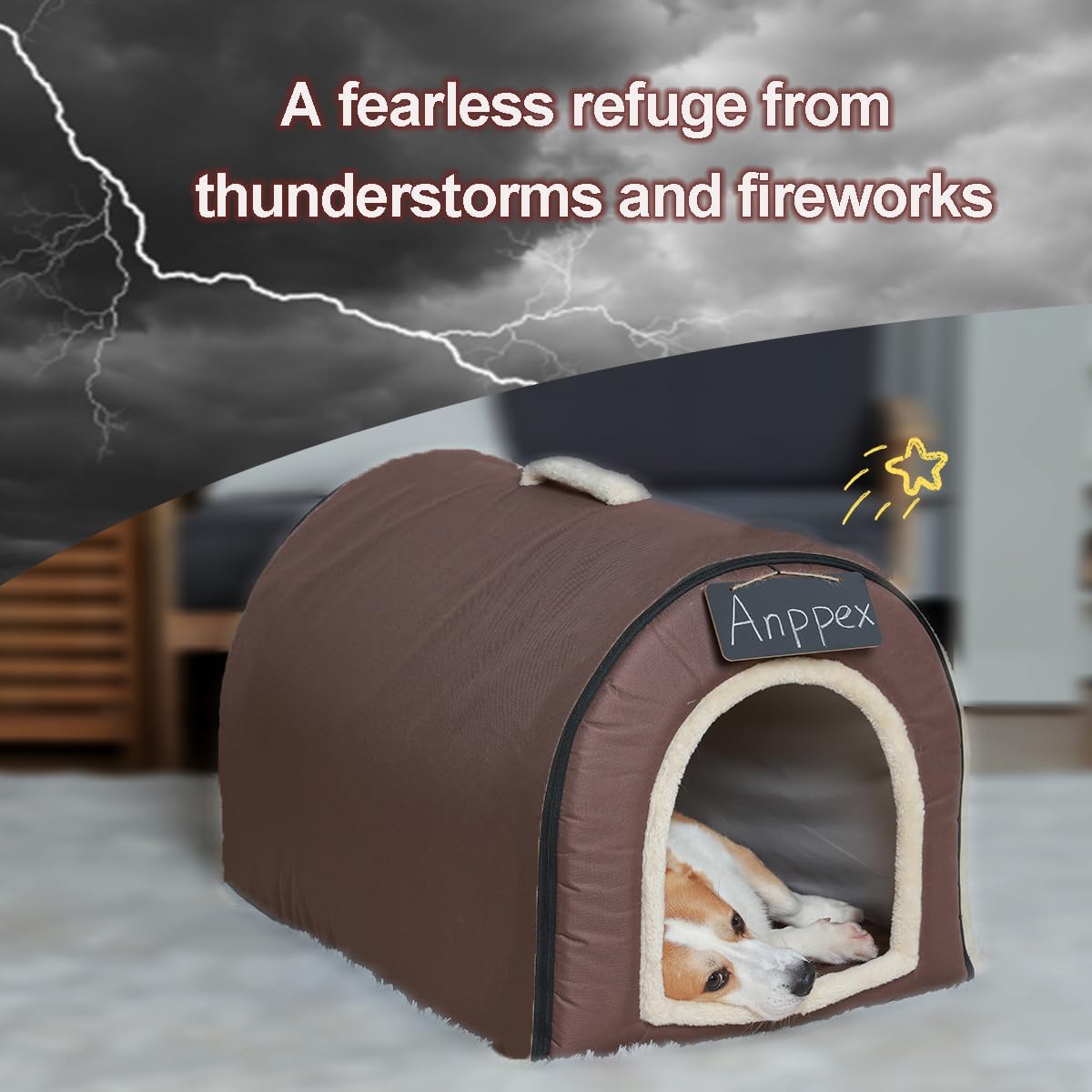 ANPPEX Casa para perros para interiores, cama para perro cubierta lavable 2 en 1, aislada y acogedora cueva de iglú para perro, tamaño L para perros