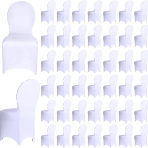 150 fundas blancas para sillas de banquete, de poliéster, parte delantera plana, de elastano, elástica, protector elástico para silla, para bodas, 150 fundas blancas para sillas de banquete, de poliéster, parte delantera plana, de elastano, elástica, protector elástico para silla, para bodas,