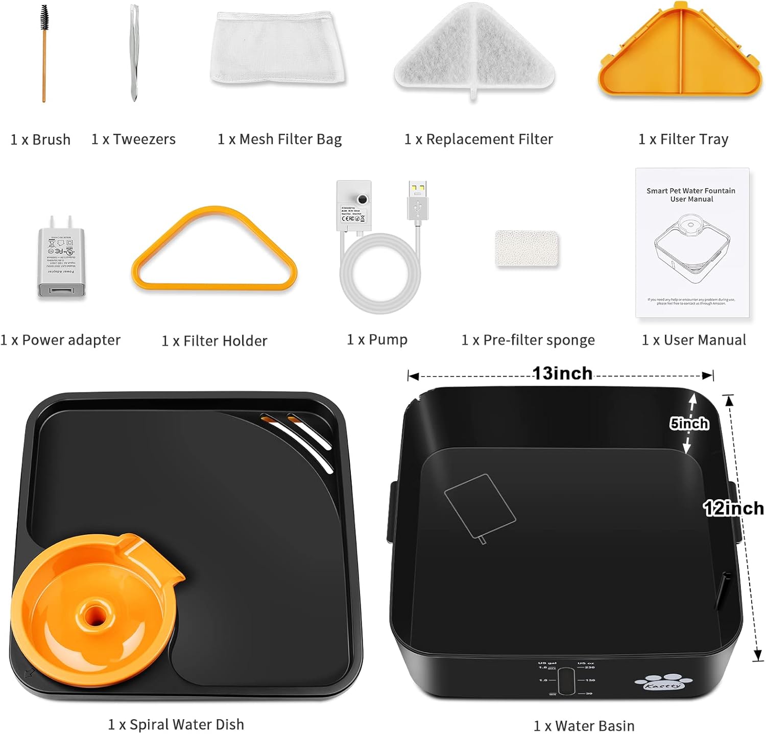 Kastty Fuente de agua para perros de 230 oz7 L, fuente ultra grande y ancha para mascotas con 5 filtraciones y bomba LED inteligente segura, ideal