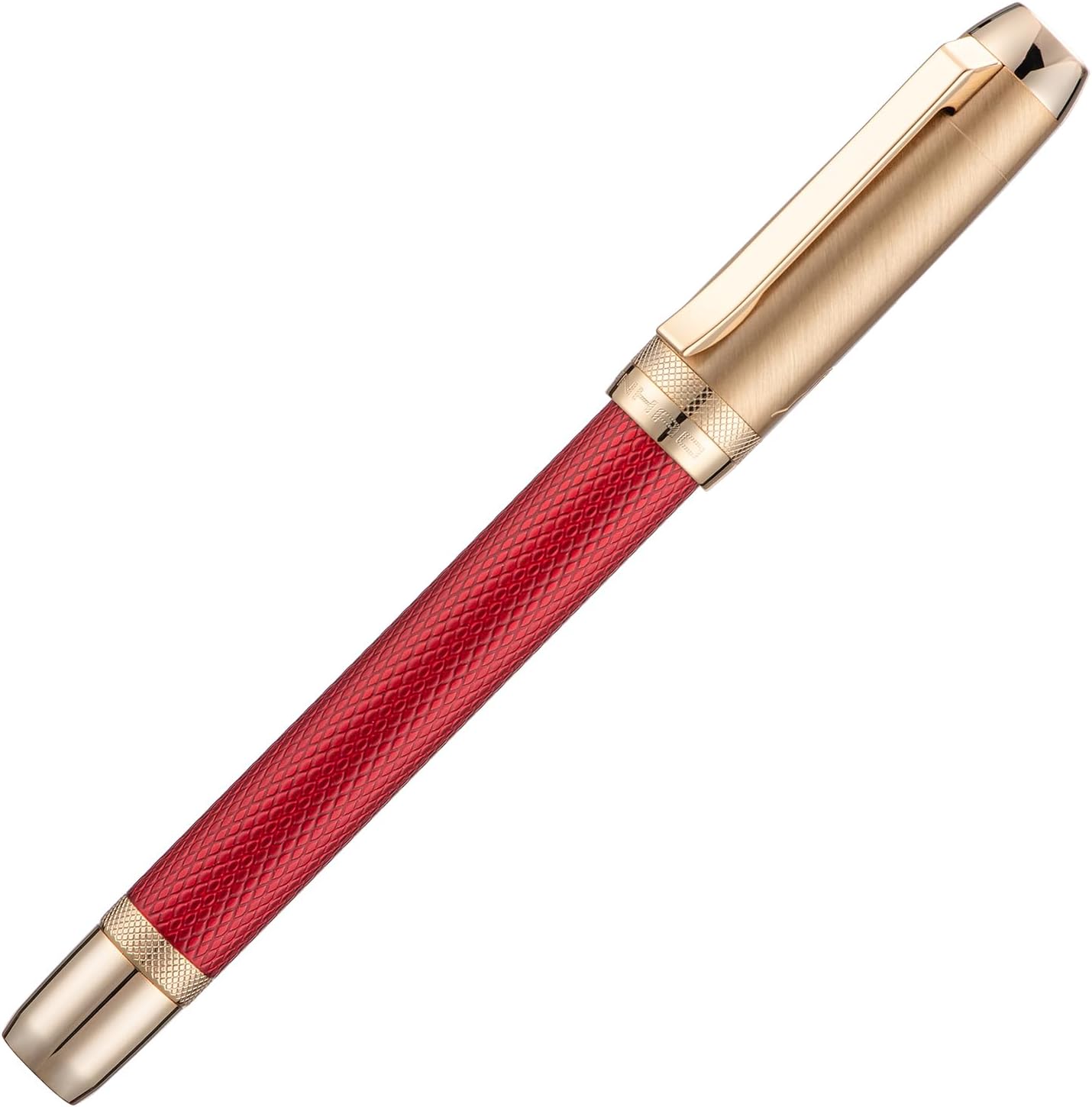 Jinhao 92 Pluma estilográfica roja de punta media, metal sólido con convertidor de escritura lisa pluma de caligrafía