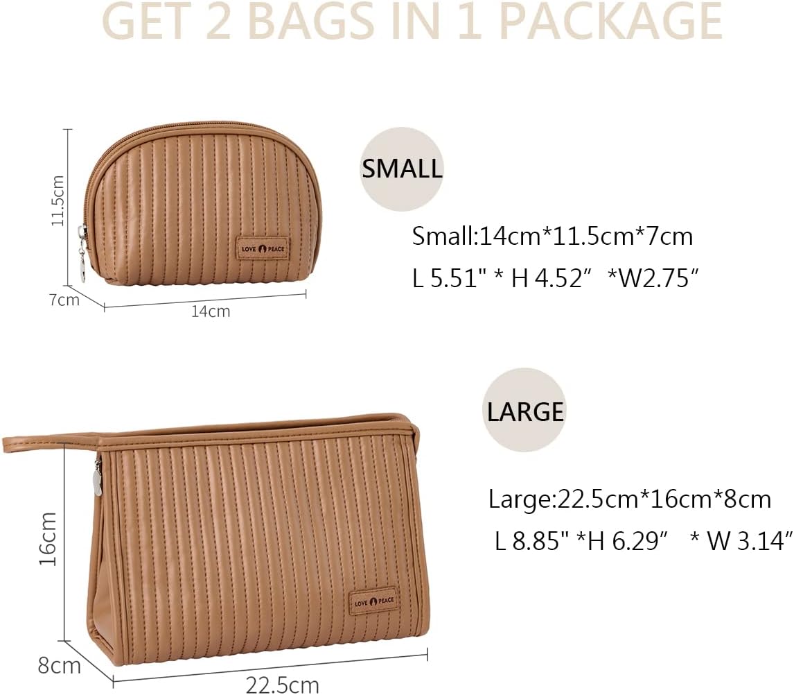 Paquete de 2 bolsas de maquillaje para mujeres, bolsa de cosméticos pequeña, bolsa de cosméticos para bolso, bolsa de viaje para brochas de