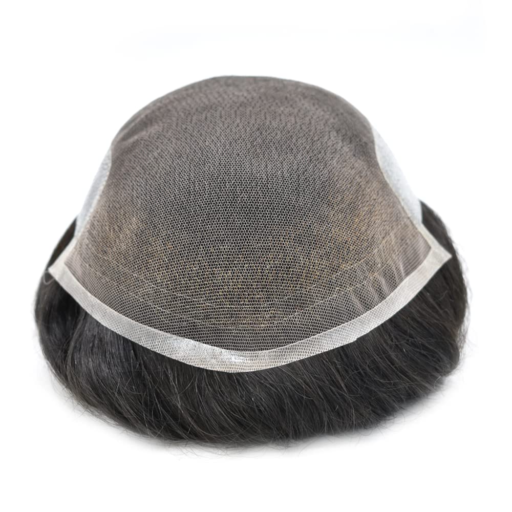 Sistema de reemplazo de cabello humano tipo tupé para hombre, encaje francés suave, sistema de cabello para hombres, tupé para hombres, nudo