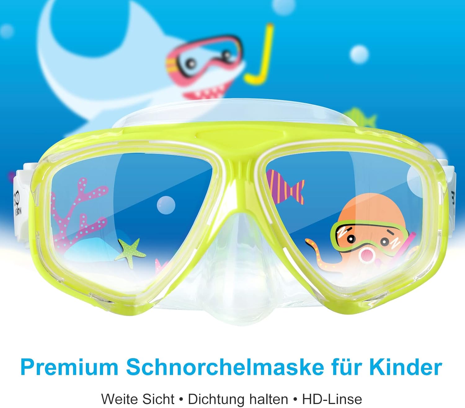 Máscara de natación para niños, máscara panorámica de buceo infantil de 180 antivaho con cubierta nasal para nadar, bucear, esnórquel para niños y