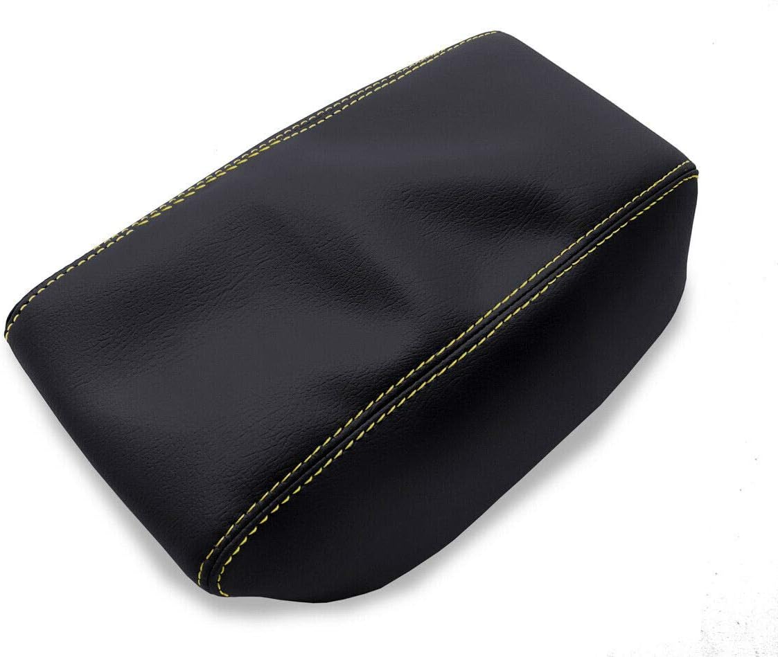 Autoguru Console Armrest Cover Sliding Leather Made for Hyundai Elantra 17-20 Yellow Stitch