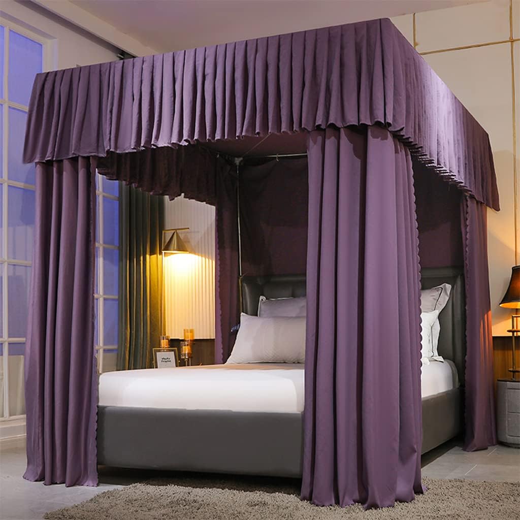 Obokidly Cortina de cama de princesa de 4 postes de cuatro esquinas de color liso, elegante toldo de red para niñas, niños, adolescentes, niñas,