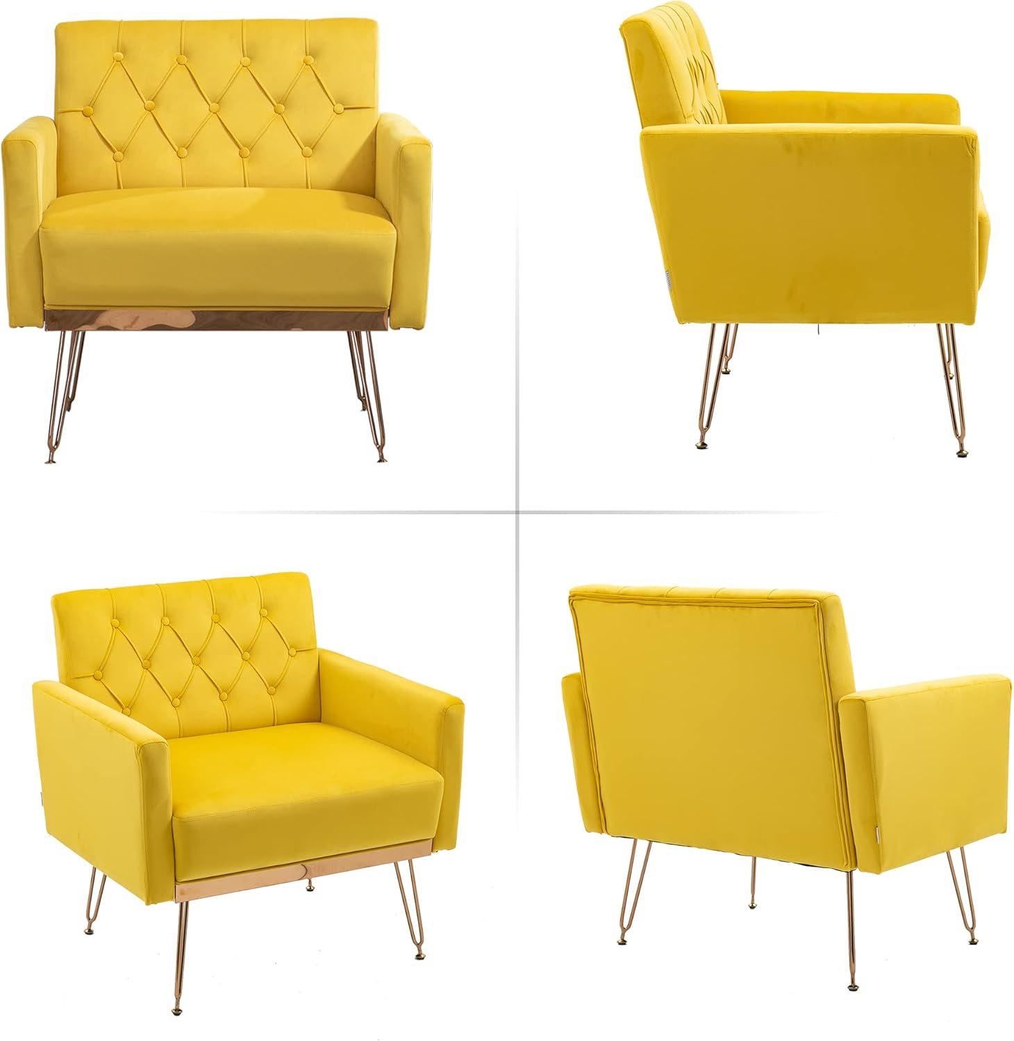 Olela Juego de 2 sillas decorativas, sofá individual de terciopelo, sillas de lectura laterales tapizadas modernas con brazo y patas de metal dorado