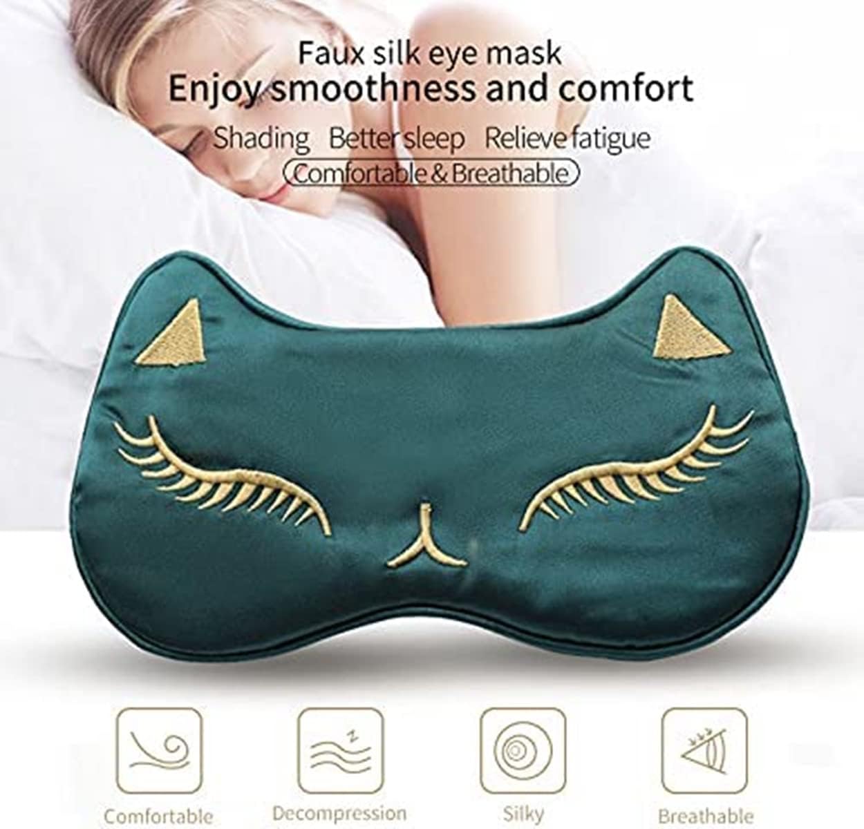 ADESUGATA 2 cubrebocas para dormir, lindo cubrebocas de seda para dormir, ligeros, ajustables, para mujeres y hombres, para dormir en la siesta de