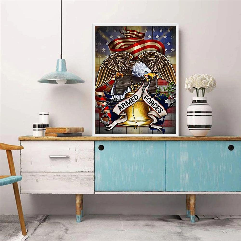 honrtreb Kit de pintura de diamante 5D con águila y bandera por números para adultos, arte redondo de águila, arte de taladro completo,