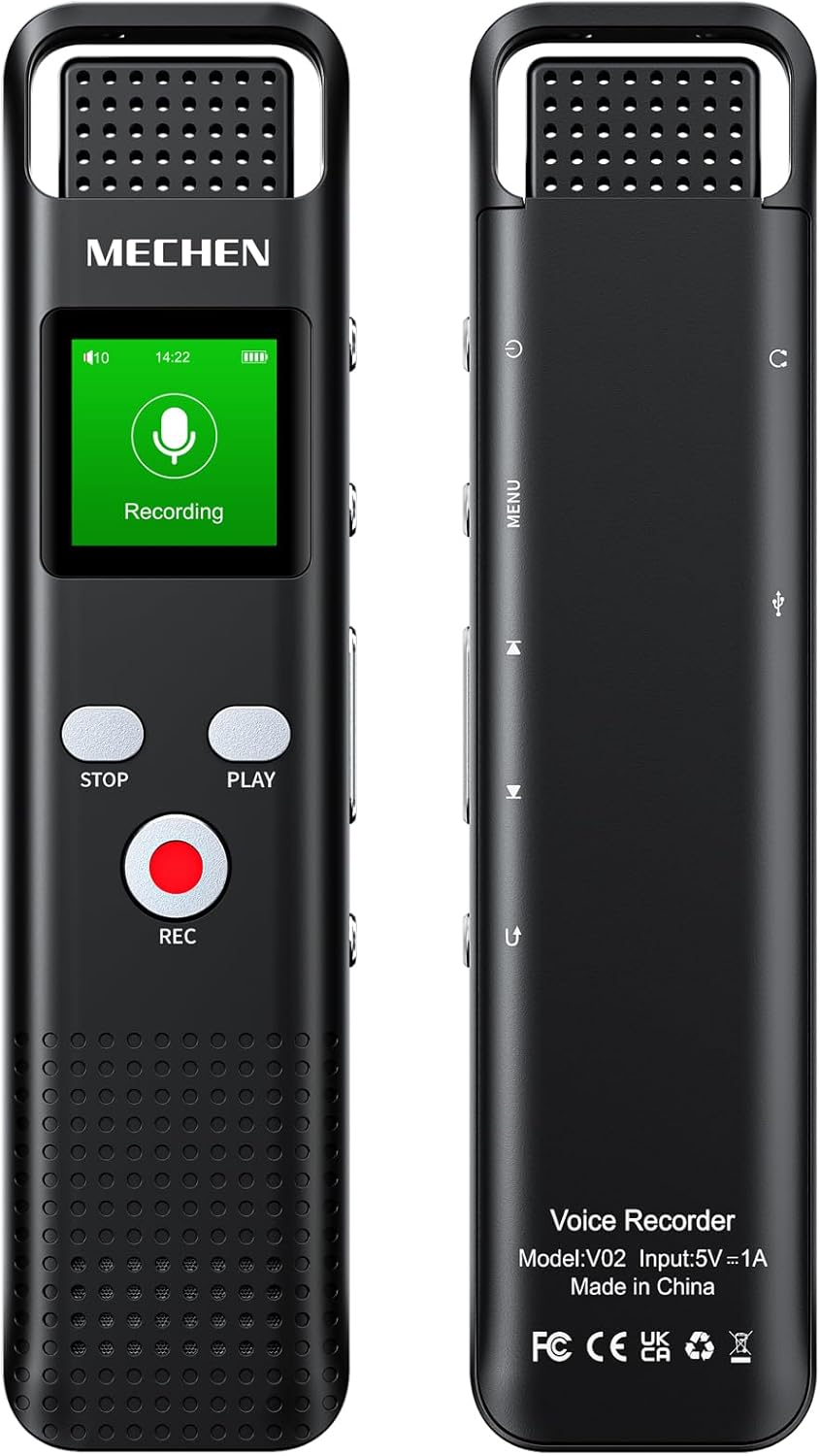 MECHEN – Grabadora de voz digital de 64 GB activada por voz para conferencias y reuniones, pequeño dictáfono recargable de 1536 Kbps con