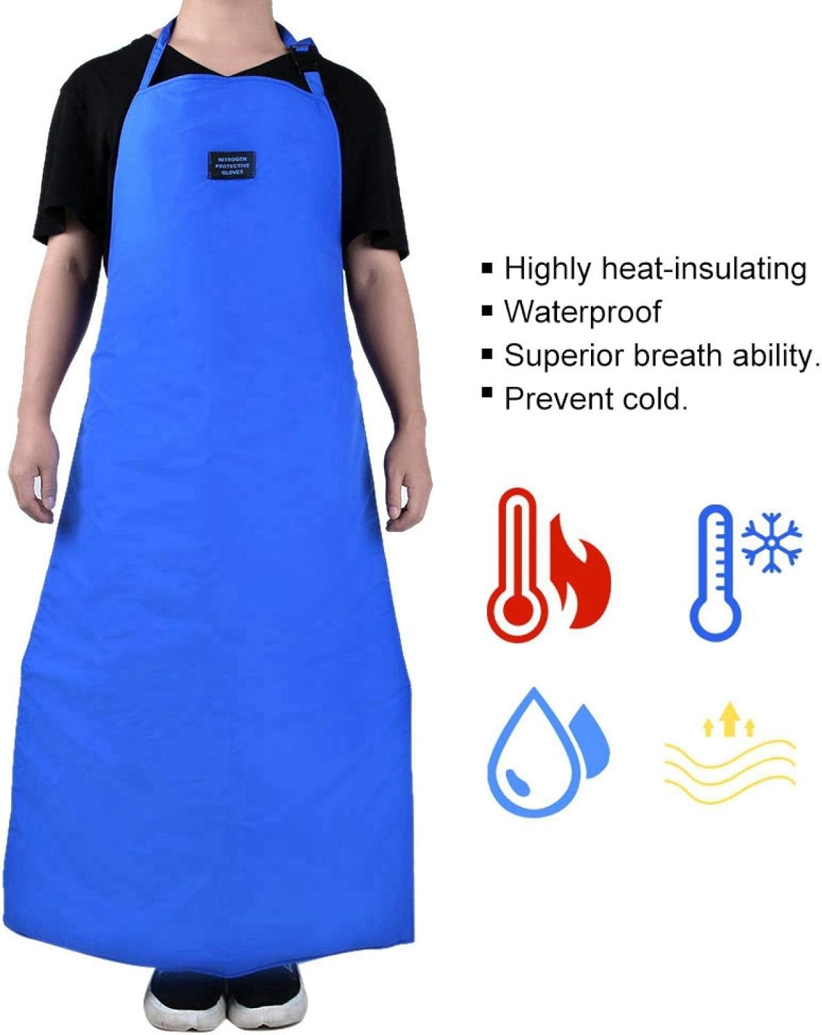 Delantal de seguridad a baja temperatura impermeable y transpirable con delantal criogénico ultra baja temperatura protección de nitrógeno azul