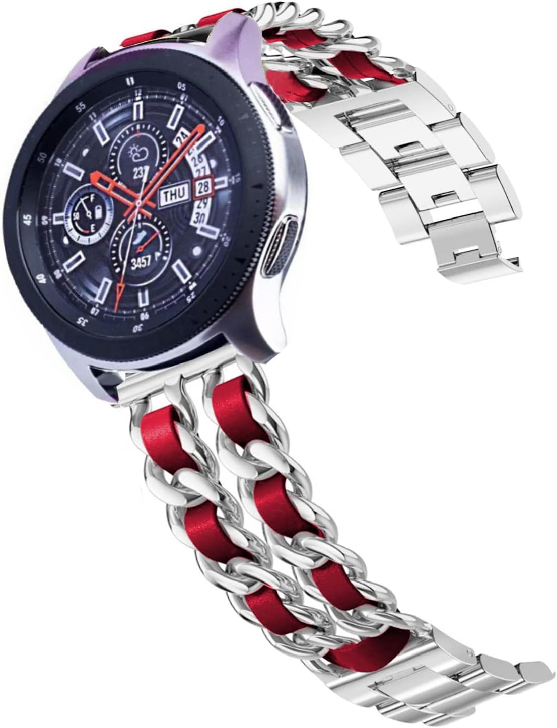 Correas compatibles con Galaxy Watch de 1.811in, correa de cadena de metal de acero inoxidable de 0.866in, repuesto para Samsung Gear S3