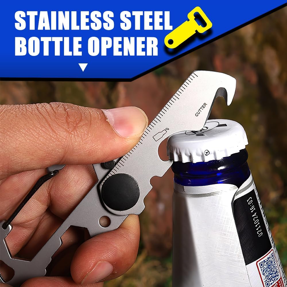 Multiherramienta de acero inoxidable, 10 herramientas en 1 llavero abridor de botellas multiherramienta con tornillo, regla y cabeza Philips,