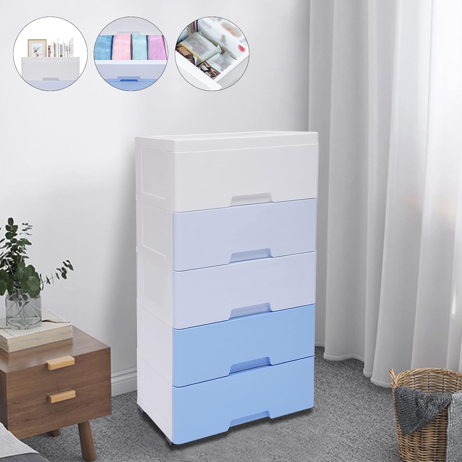 YETINGSHOP Cajones de plástico, armario de almacenamiento, torre vertical apilable de almacenamiento de ropa con 5 cajones, armario alto y pequeño