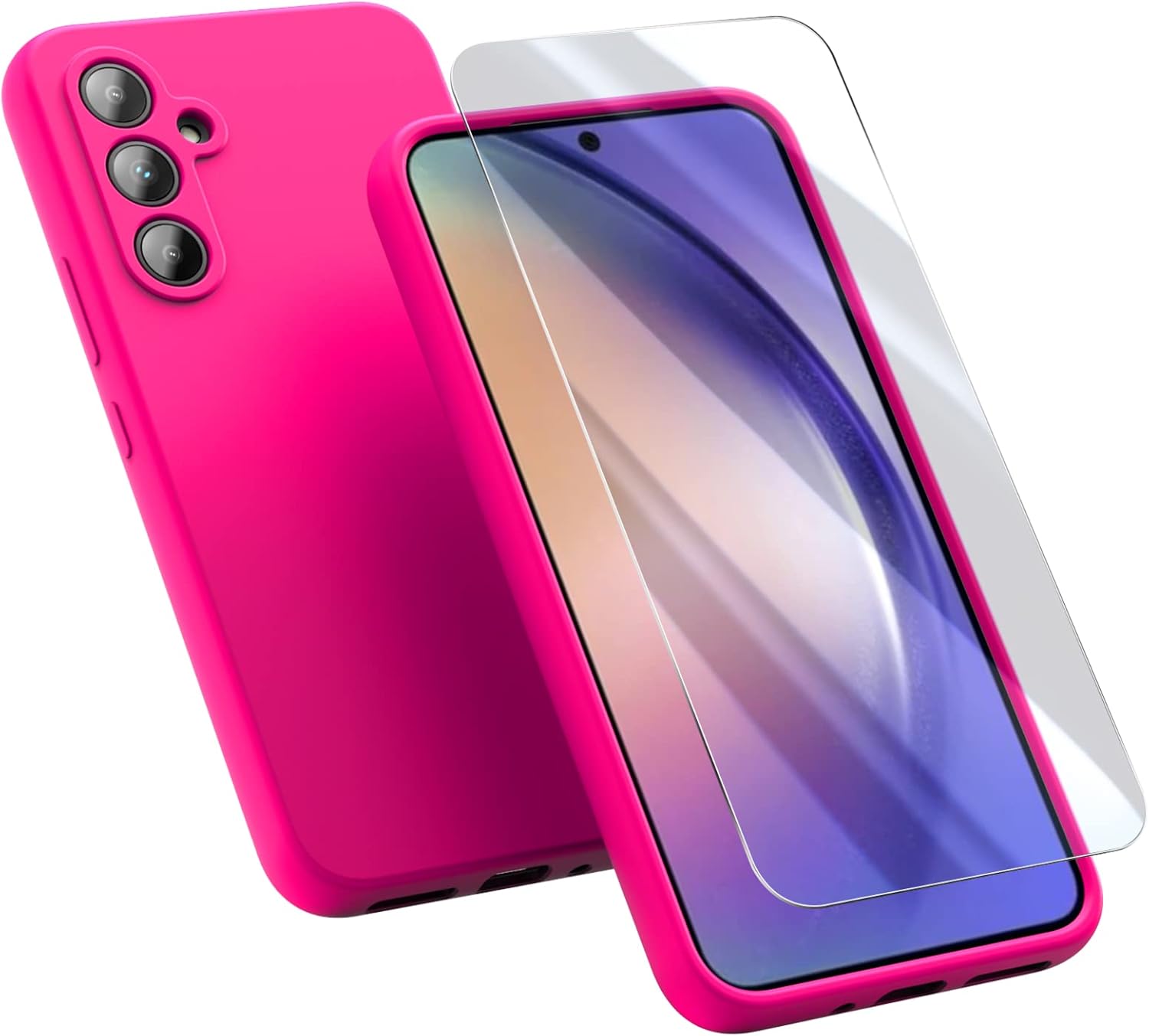 ZUSLAB Funda de silicona compatible con Samsung Galaxy A54 5G 2023, 1 protector de pantalla de vidrio templado, funda de goma TPU de cuerpo completo