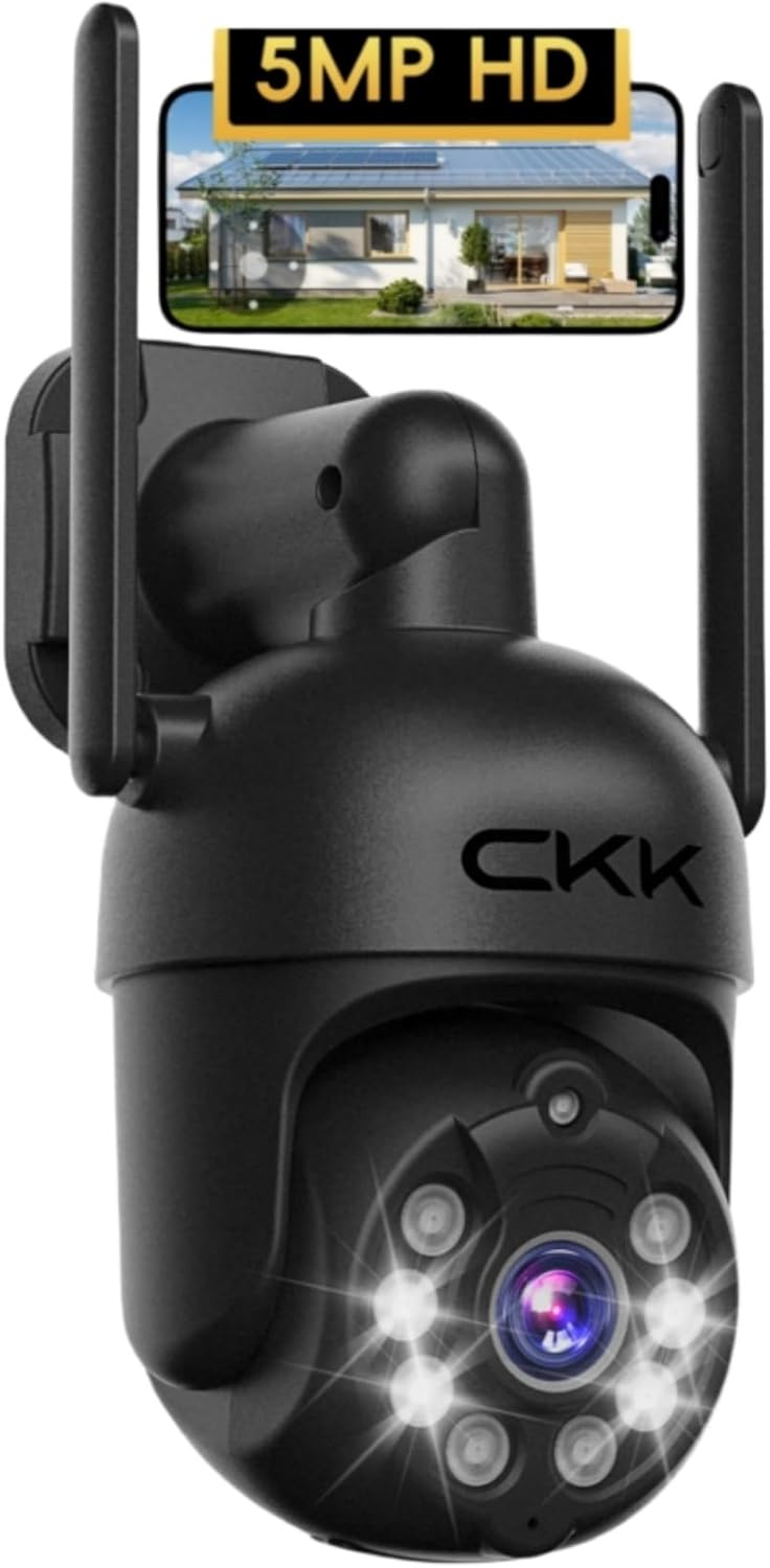 CKK Cámara de seguridad 2K con visión nocturna a color para exteriores, cámaras PTZ inalámbricas para detección humana con IA en el hogar y