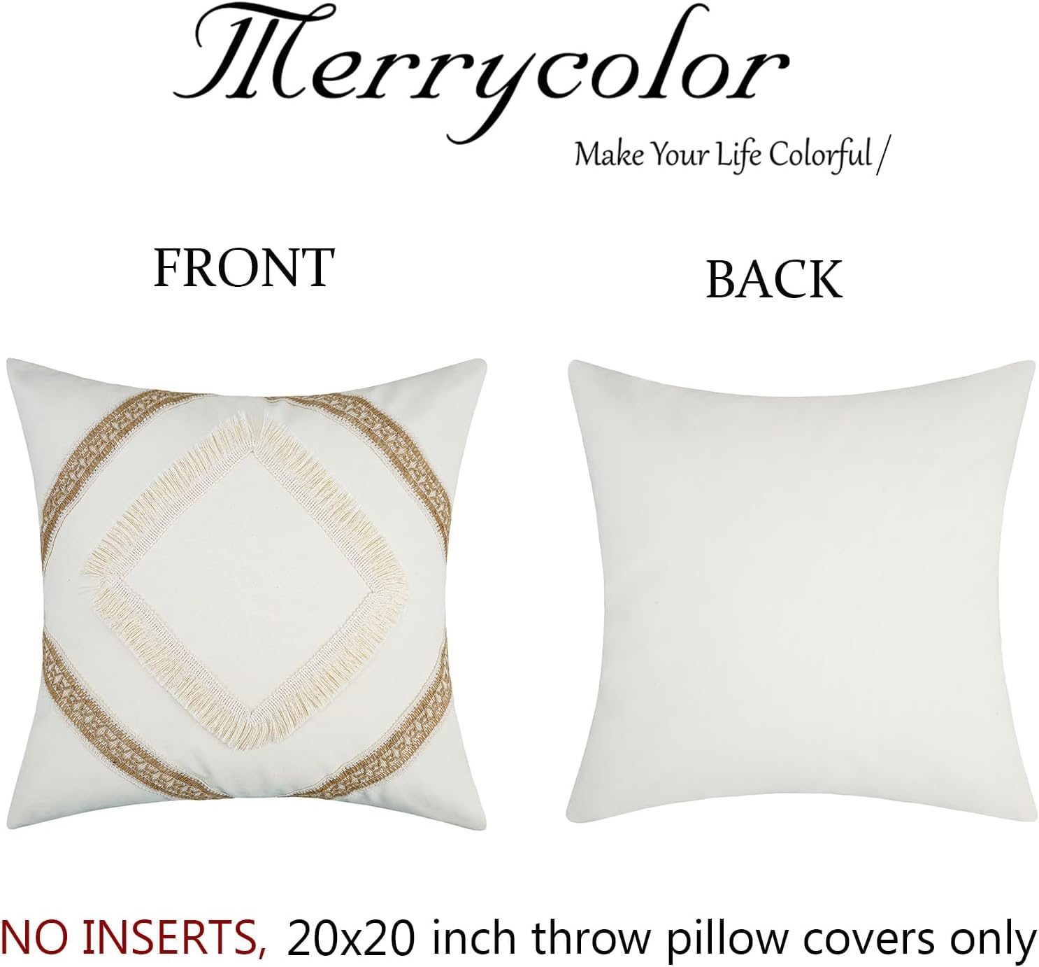 Merrycolor Juego de 2 fundas de almohada neutras de 20 x 20 pulgadas, modernas, rústicas, rústicas, para sofá, sala de estar, beige y blanco crema,