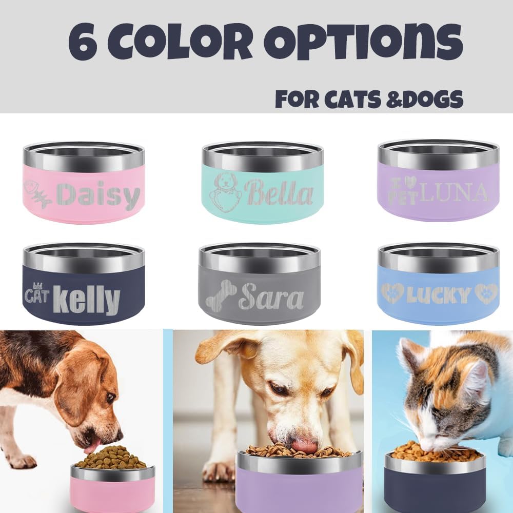 Cuenco personalizado de acero inoxidable para perro y gato con nombre, cuenco para mascotas grabado con láser, antideslizante para agua y alimentos,