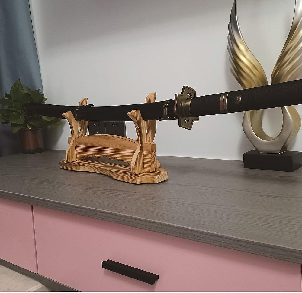 MANNIFEN Soporte de pared para espada Samurai Sword Rack Katana Wakizashi Soporte de exhibición (soporte de madera maciza de 1 nivel)