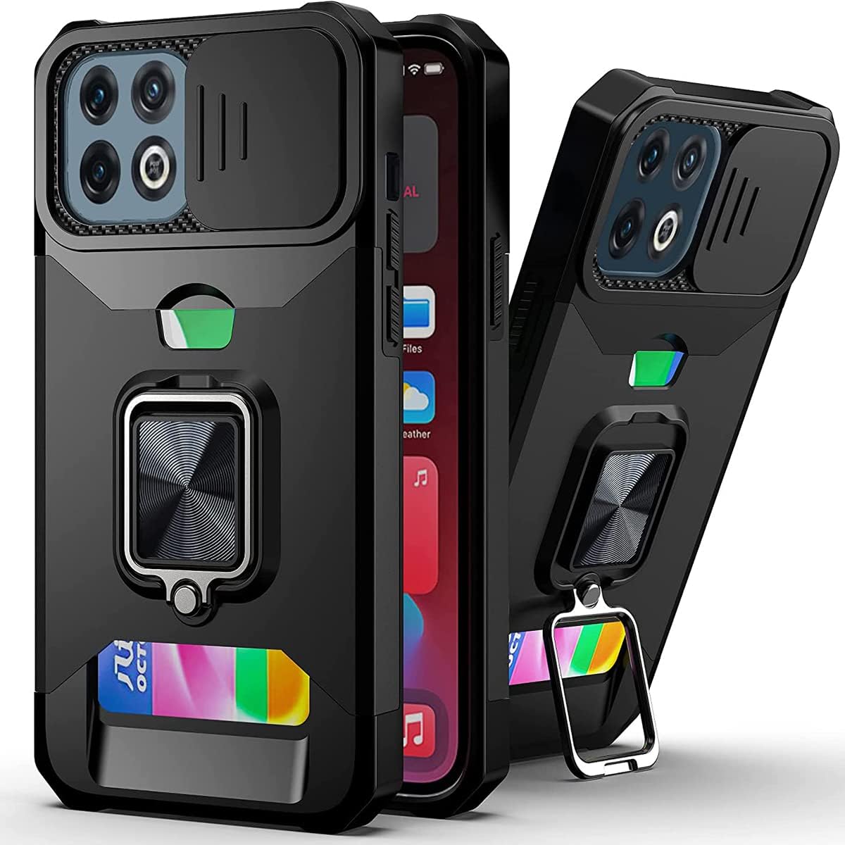 CCSmall Funda para OnePlus 10 Pro con funda para cámara, protección deslizante de lente con tarjeteros con función atril magnético integrado para