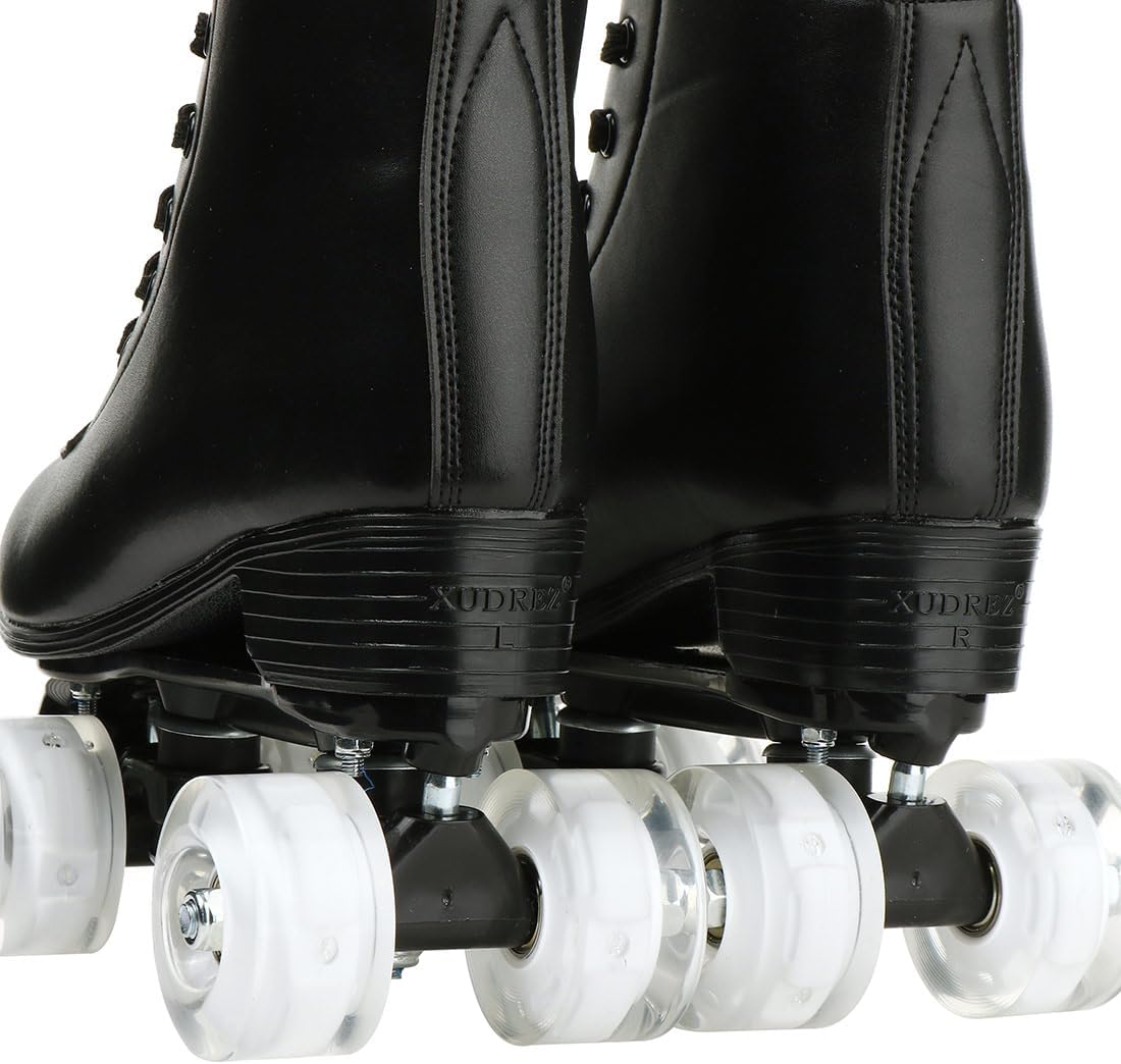 Patines para mujer, de piel sintética, patines brillantes ajustables, patines de 4 ruedas, de doble línea para chica.