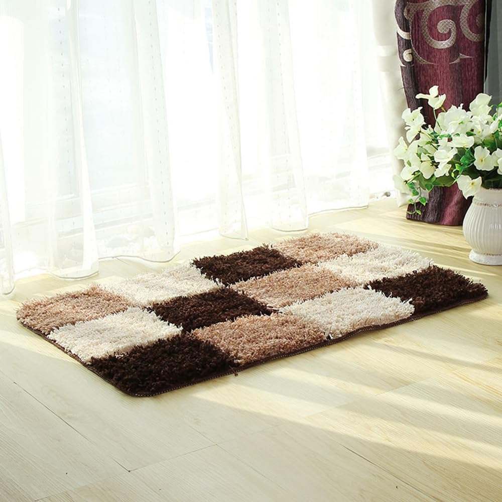 vaxidow Alfombra retro a cuadros bohemia para baño, gruesa, peluda, antideslizante, vintage, ultra suave, absorbente de agua, para dormitorio, sala