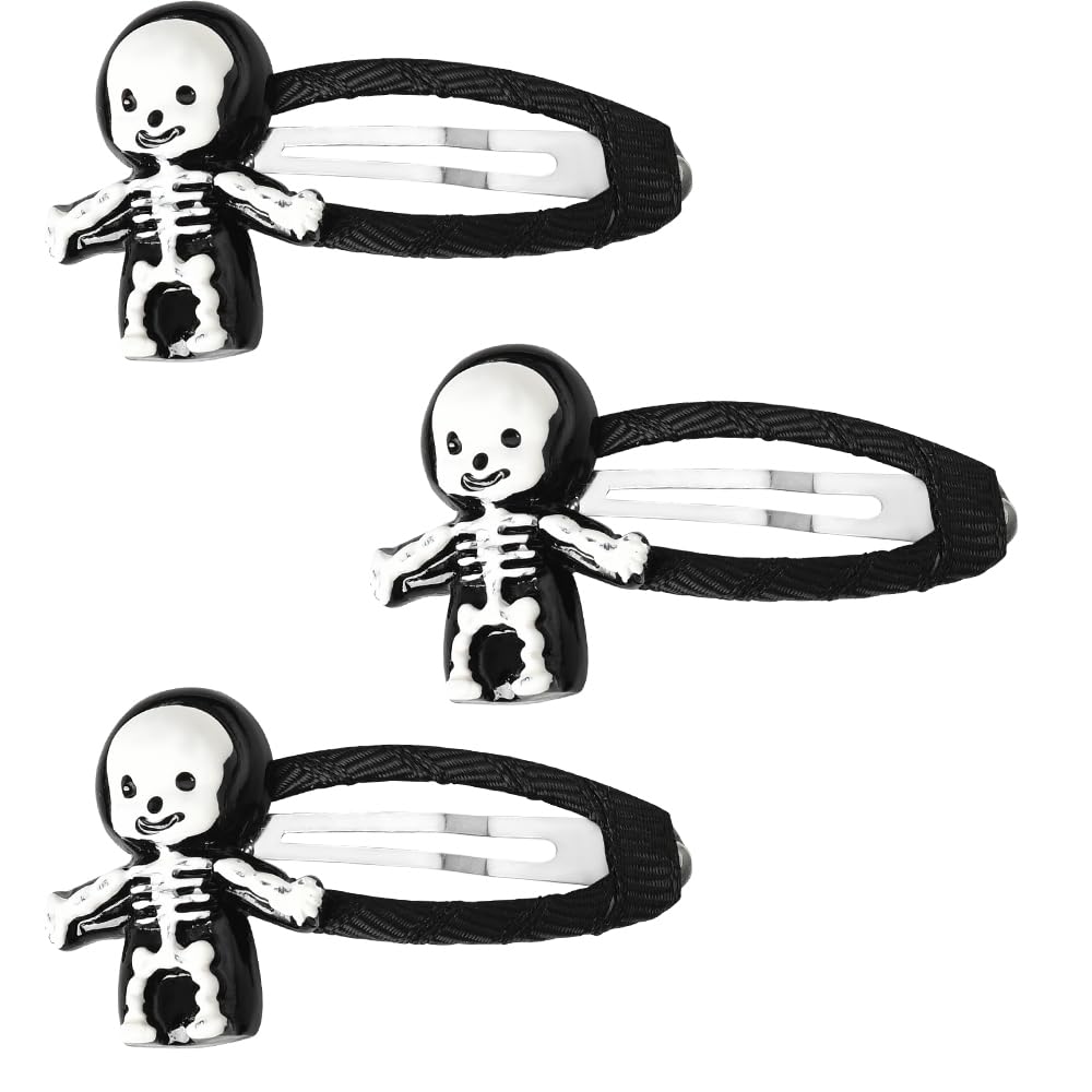 Pinzas para el cabello de Halloween para mujeres y niñas, pinzas para el cabello con diseño de calavera y esqueleto, paquete de 3 unidades,