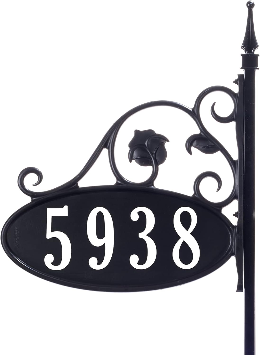 Letrero de dirección de casa 911 hecho a mano de Estados Unidos para patio, placa de dirección hecha a medida, aspecto de hierro forjado (poste de