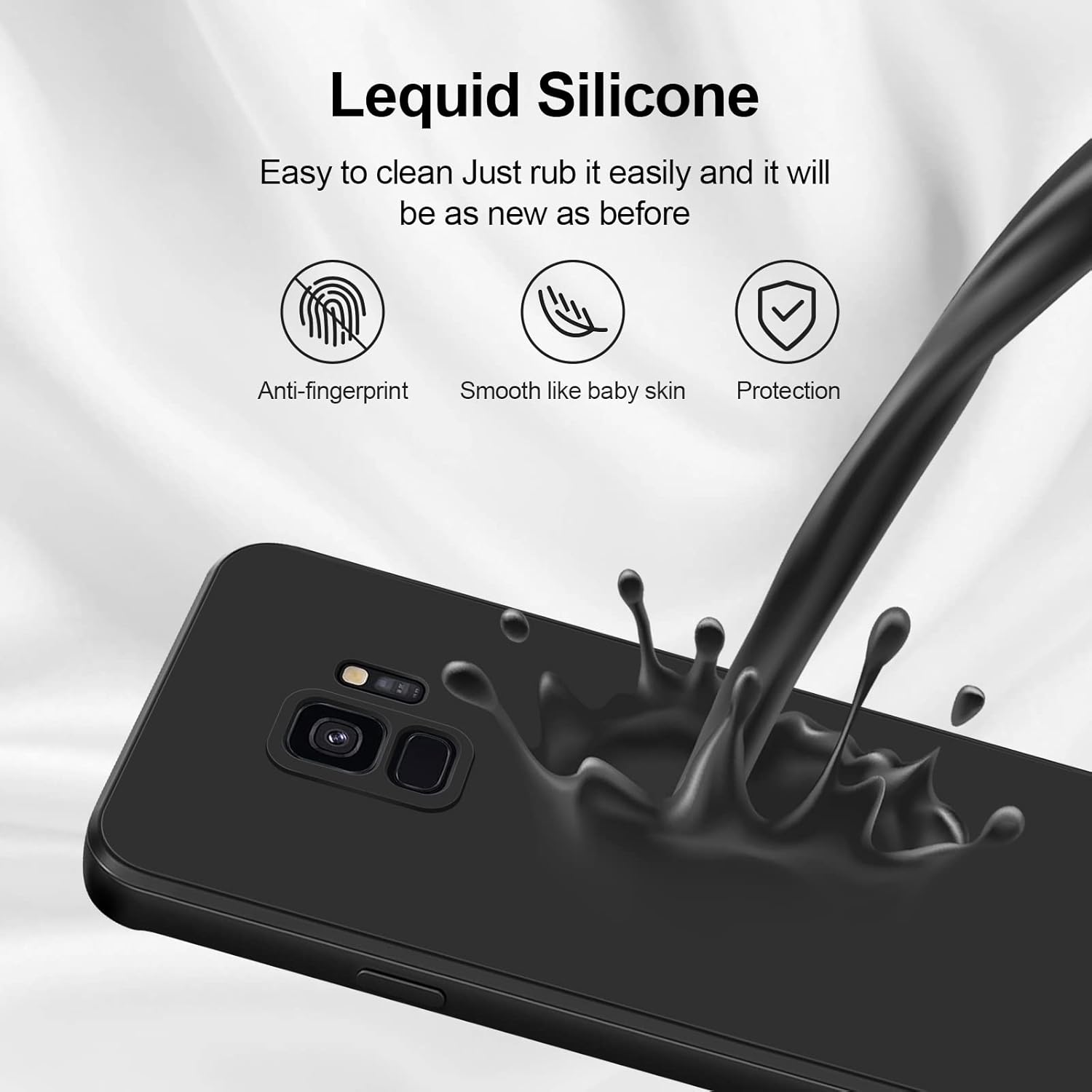 Funda de silicona compatible con Samsung Galaxy S9, funda de cuerpo completo sedoso suave al tacto con protección de cámara, funda a prueba de