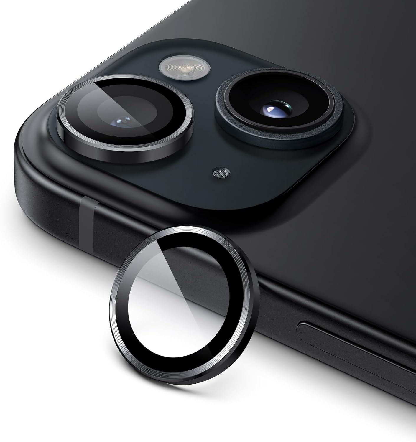 JETech Protector de lente de cámara para iPhone 15 de 6.1 pulgadas y iPhone 15 Plus de 6.7 pulgadas, cubierta de anillo individual de metal de