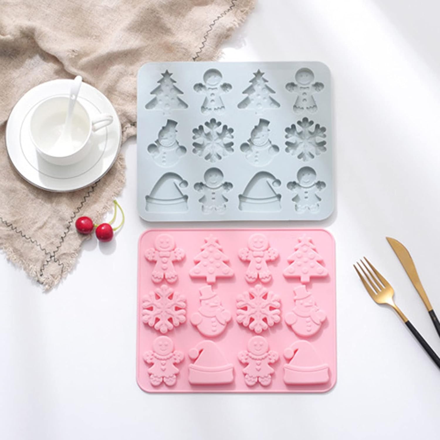 Molde de silicona para chocolate con forma de Navidad, bandejas para hornear galletas de fondant, árboles, caramelo hombre, moldes de chocolate,