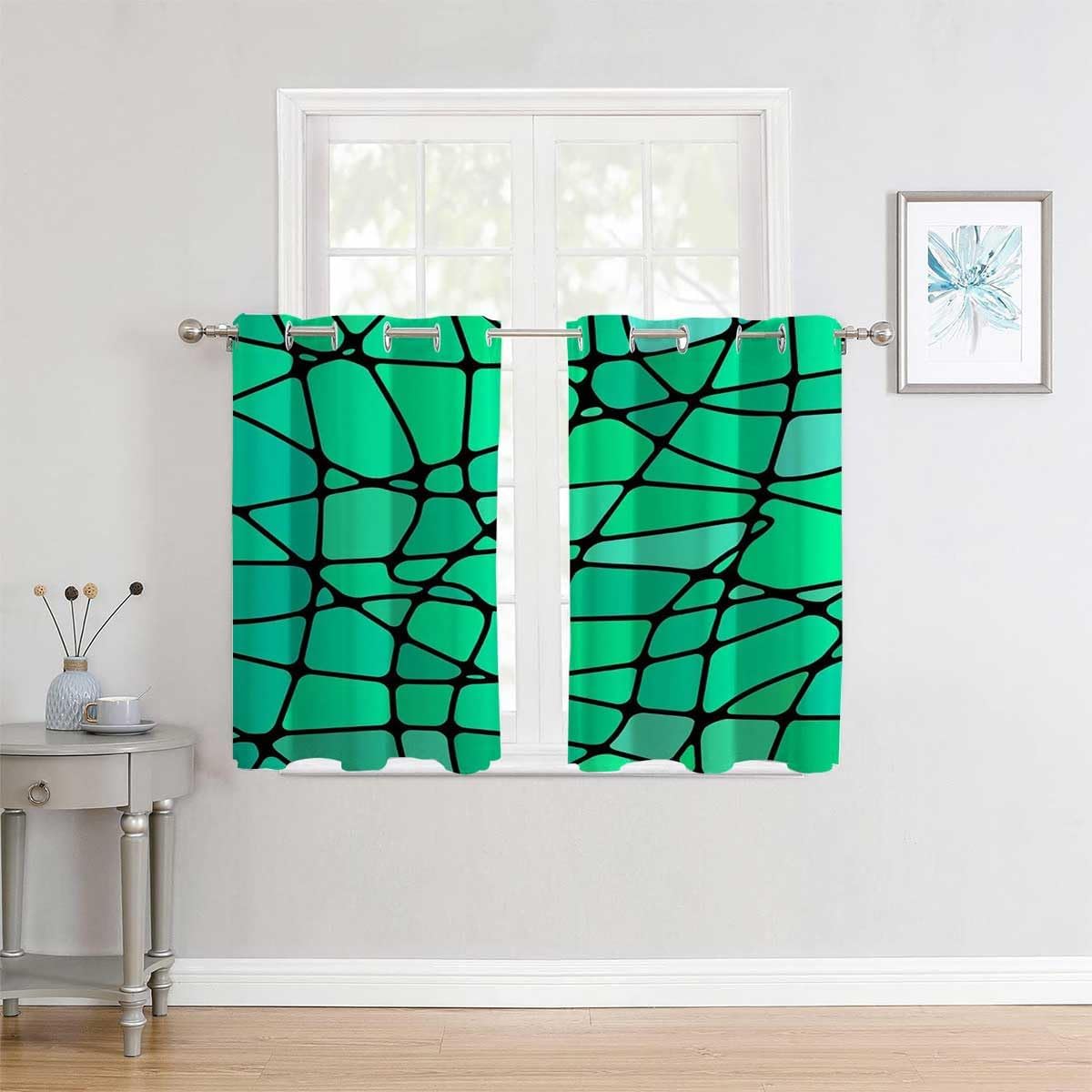 YANFENQI Cortinas para Sala Elegantes Modernas Green Mosaic Decor Retro Mosaic Back Door Curtains Darkout Curtains for Bedroom 55Inch Width by