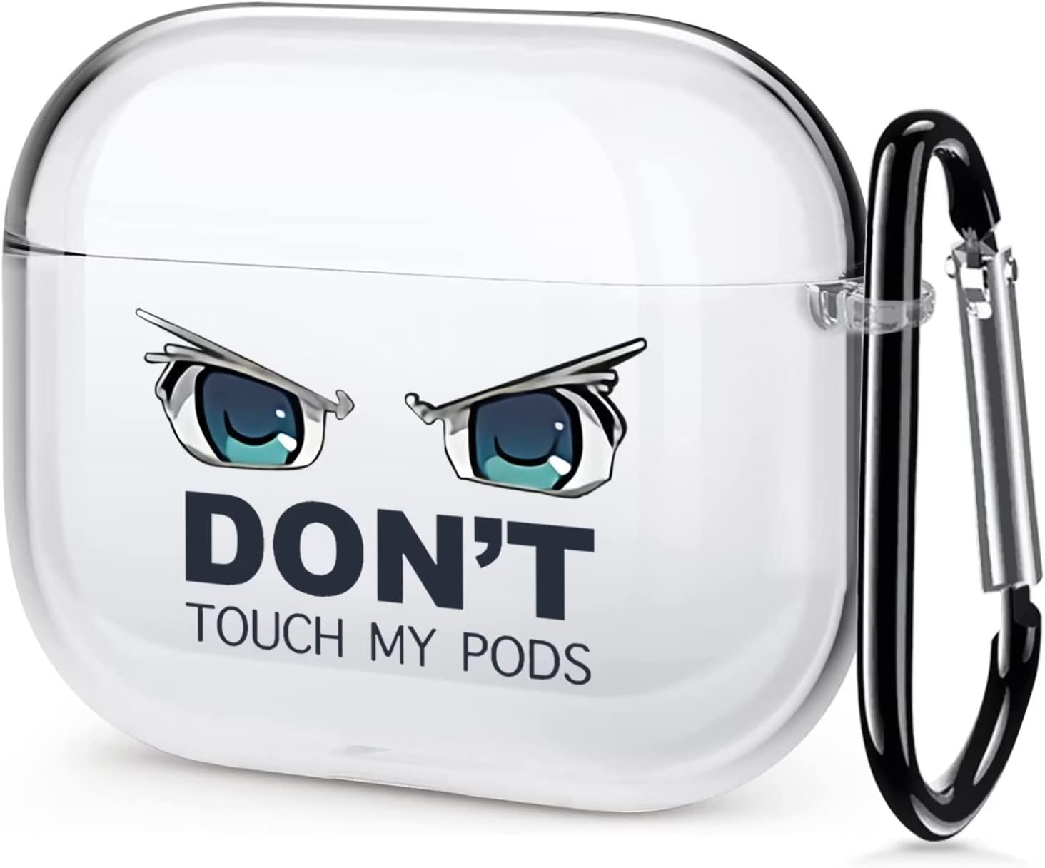 Funda transparente para AirPod Pro 2019, Don’t Touch My PODS Negro Cool Cover con llavero Big Eyes Cute Cartoon para AirPods Pro, funda transparente