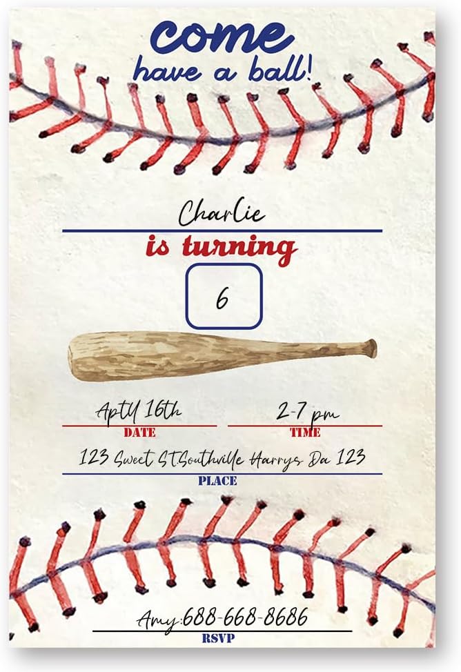 LoaHak Tarjeta de invitaciones de fiesta de cumpleaños de béisbol para niños, fiesta de béisbol, invitación de cumpleaños deportiva. (078)
