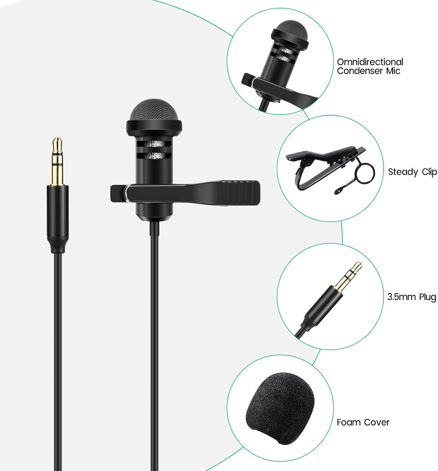 Paquete de 2 micrófonos Lavalier compatibles con DJI Mic 2 y Rode Wireless ProWireless GO 2  II transmisores – Omnidireccional Lav Lapel Wearable