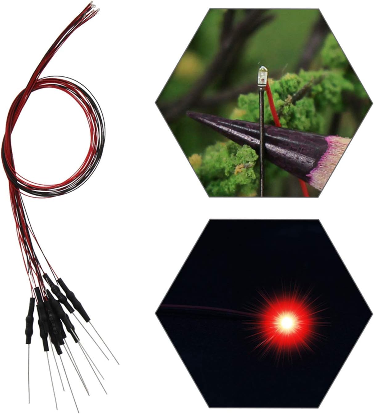 Evemodel L0402R 20pcs pre-cableado SMD LED 0402 diodo emisor de luz roja 12V pre-soldado Micro Litz cable cable longitud 7.8 pulgadas (7.9 in) para