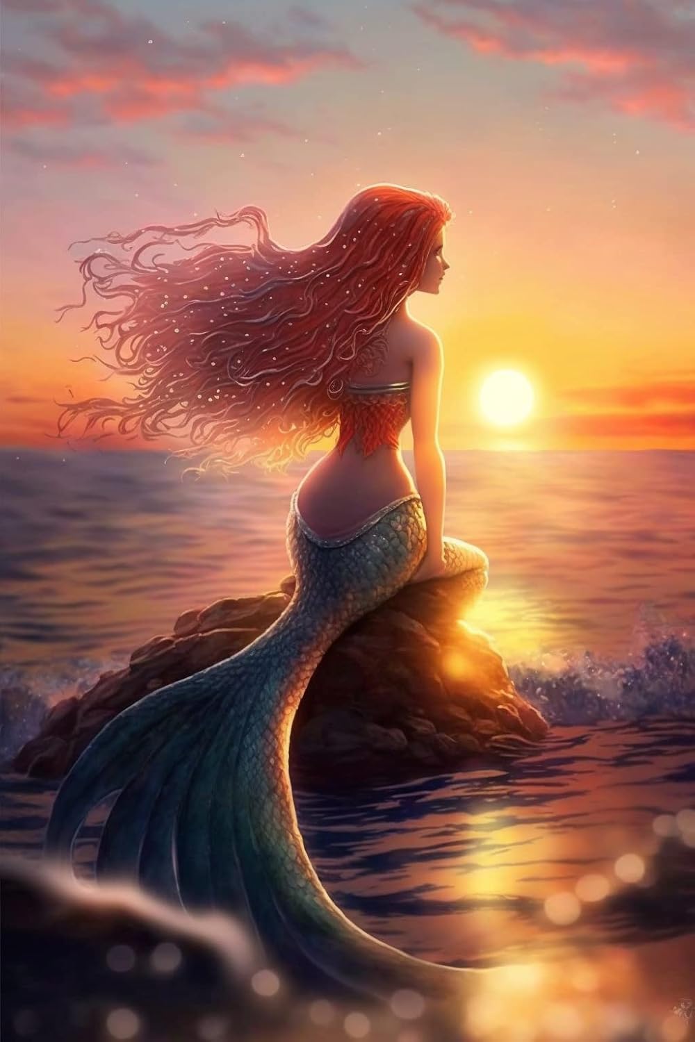 Kits de pintura de diamantes de sirena junto al mar, hermoso juego de arte y manualidades de cristal redondo para principiantes y niños, para