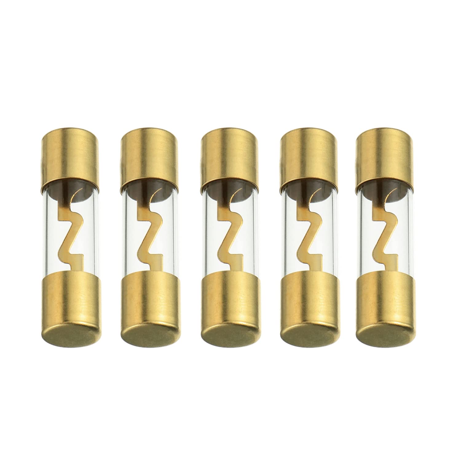 (5 piezas) AGU 80A 0.394 * 1.496 in oro estándar fusible de vidrio 80 amperios para coche estéreo para cocheautomarino audio estéreo amplificador de