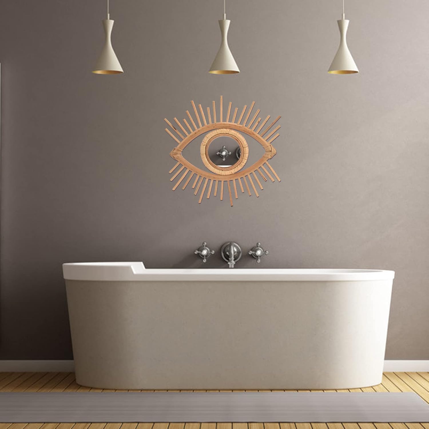 HERCHR Espejo de ratán para decoración de pared, espejos de ratán para pared, espejo bohemio para colgar en la pared, decoración de vidrio colgante