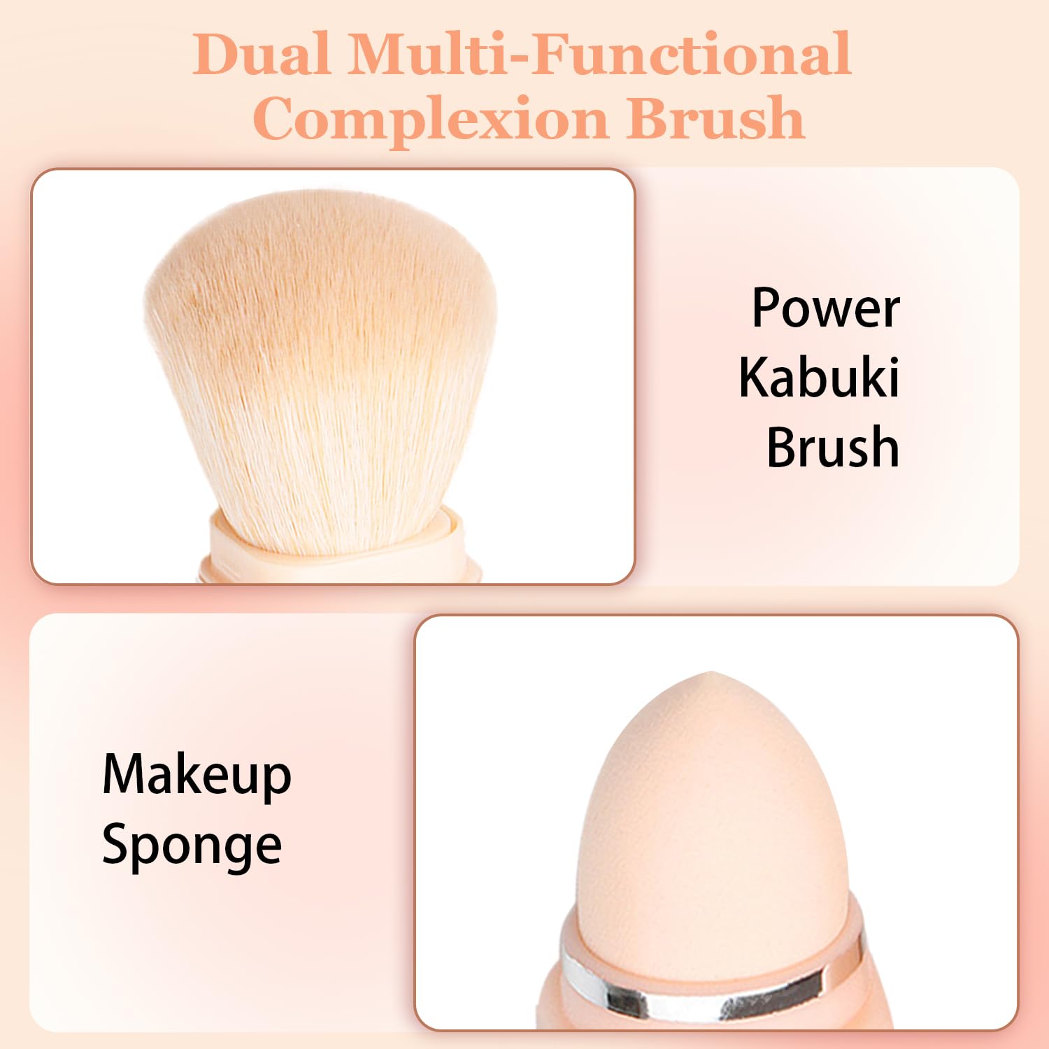 Falliny Brochas de maquillaje dobles, brocha retráctil para base de polvo Kabuki, 2 en 1, esponja de maquillaje de viaje, juego de brochas para