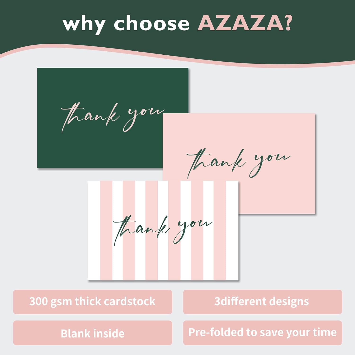 AZAZA Tarjetas de agradecimiento con sobres de diseño a rayas, paquete de 24 tarjetas de agradecimiento a granel de 4 x 6 pulgadas, tarjetas de