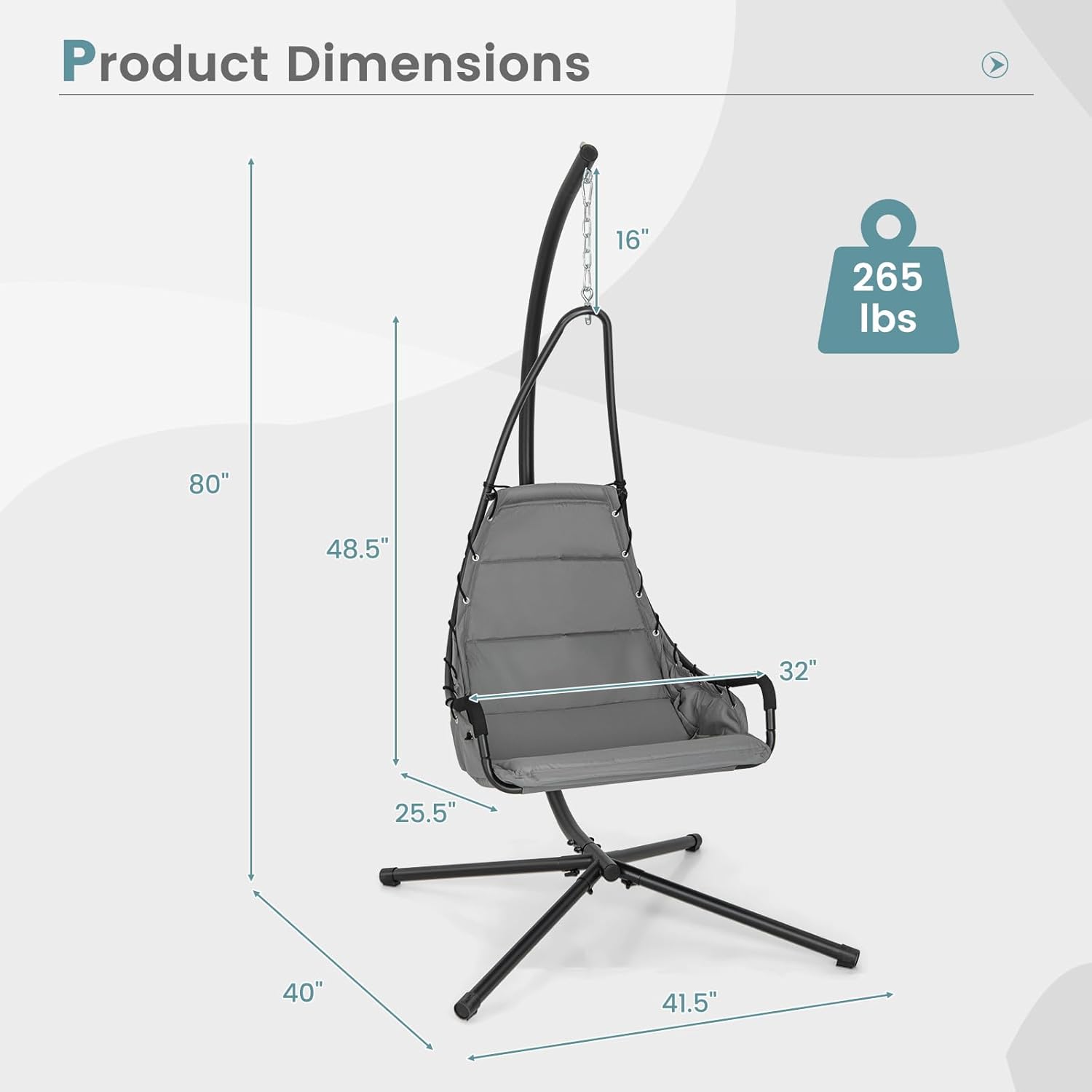 Giantex Silla colgante con soporte, hamaca columpio con asiento acolchado extragrande, marco de metal resistente, silla hamaca para interiores y