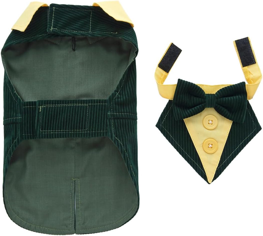 DOTEYAYP Esmoquin de terciopelo para cachorro con corbata de moño desmontable, para baile de graduación, boda, disfraz formal de príncipe para perro