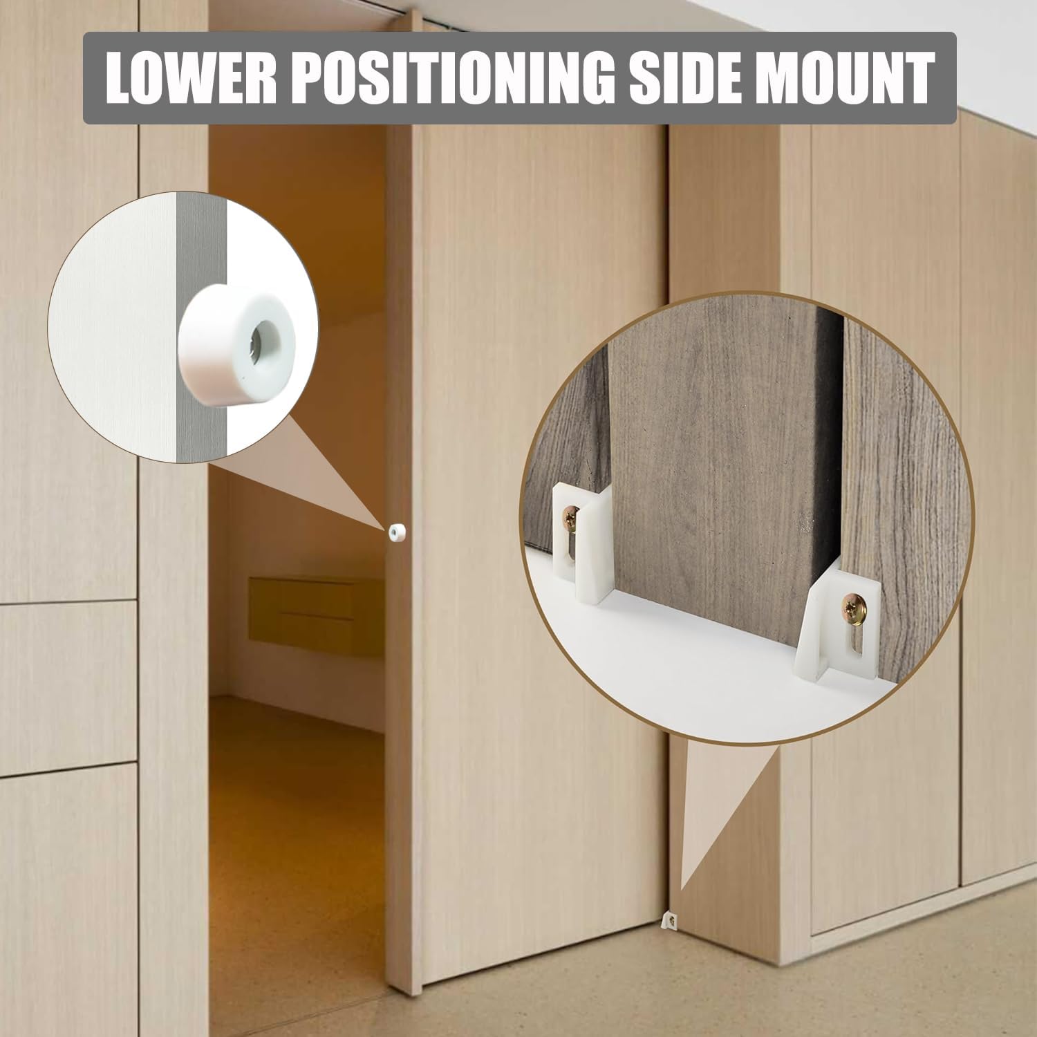 Paquete de 2 herrajes para puerta corrediza con bolsillo superior, rodillos, montaje para Johnson Part 1125 y 1500, incluye llave y tornillos