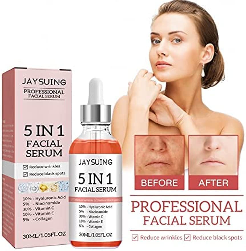 Suero facial 5 en 1, reduce las arrugas, suero corrector de manchas oscuras, suero facial con ácido hialurónico y niacinamida (2 unidades)