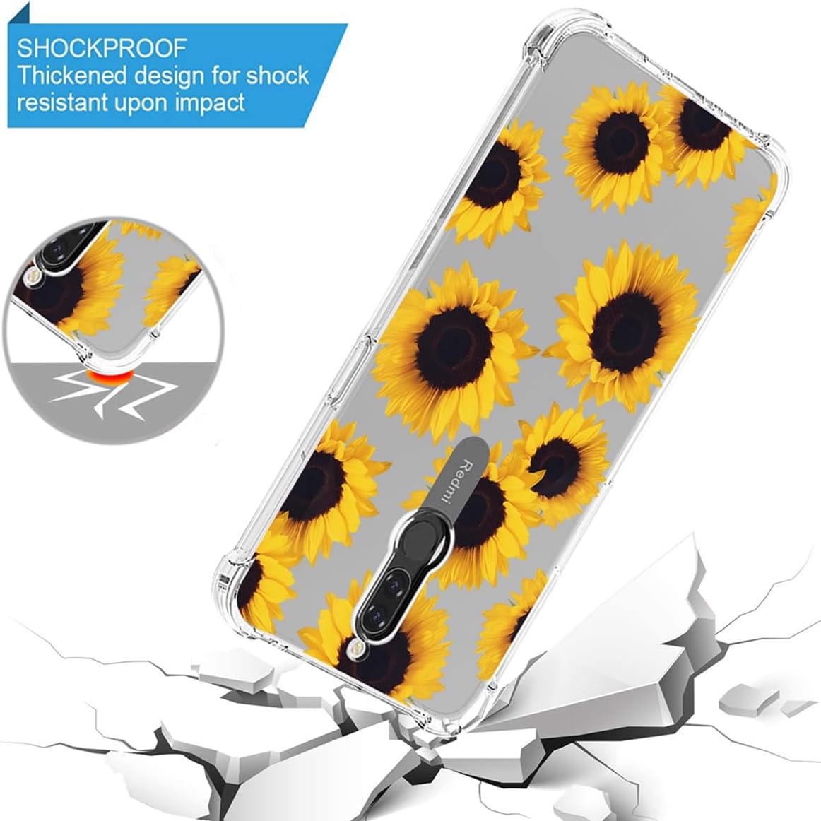 Sidande Funda para Redmi 8A, Redmi 8 A MZB8458IN Funda para niñas y mujeres, transparente floral, suave, flexible, TPU delgada, funda protectora